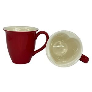 Set of 2 Hallmark Red Heart Shaped Interior Ceramic Coffee Mugs Valentine's Day